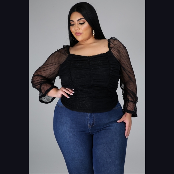 Mesh Sheer Sleeve Top Plus Size - Picture 4 of 6